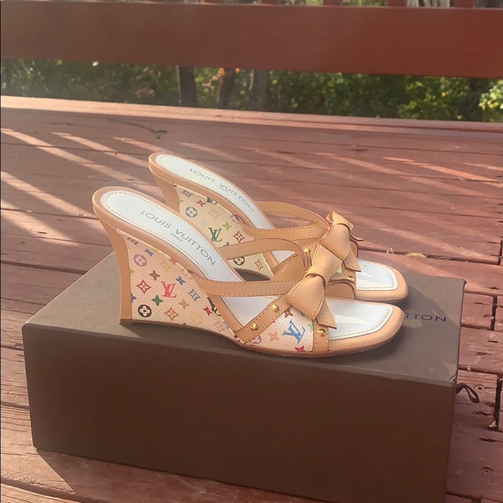 Louis Vuitton monogram multicolor wedge sandals